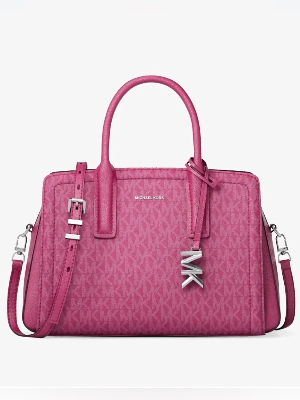 NWT Michael Kors Laila Small Satchel in Pink Signature w/MK Charm